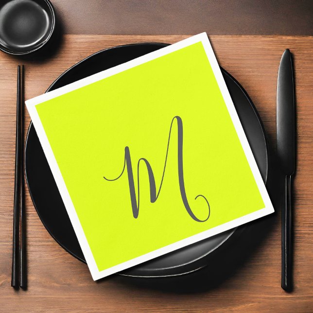 Serviette En Papier jaune fluorescent - monogramme chic (Créateur téléchargé)