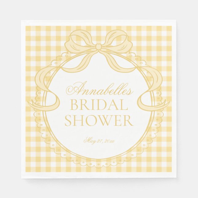 Serviette En Papier Jaune Gingham Coquette Nœud Papillon Dessert de Fê (Devant)