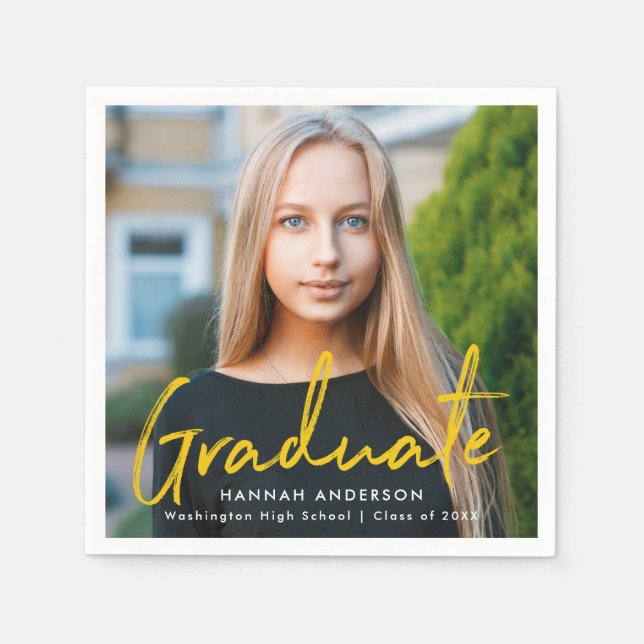 Serviette En Papier Jaune | Graduation photo de script de pinceau mode (Devant)