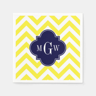 Serviette En Papier Jaune Lg Chevron Navy Quatrefoil 3 Monogramme