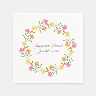 Serviette En Papier Jaune, orange, Aquarelle rose Fleur couronne