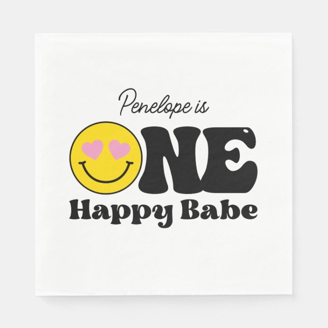 Serviette En Papier Jaune rose un heureux bébé premier anniversaire (Devant)