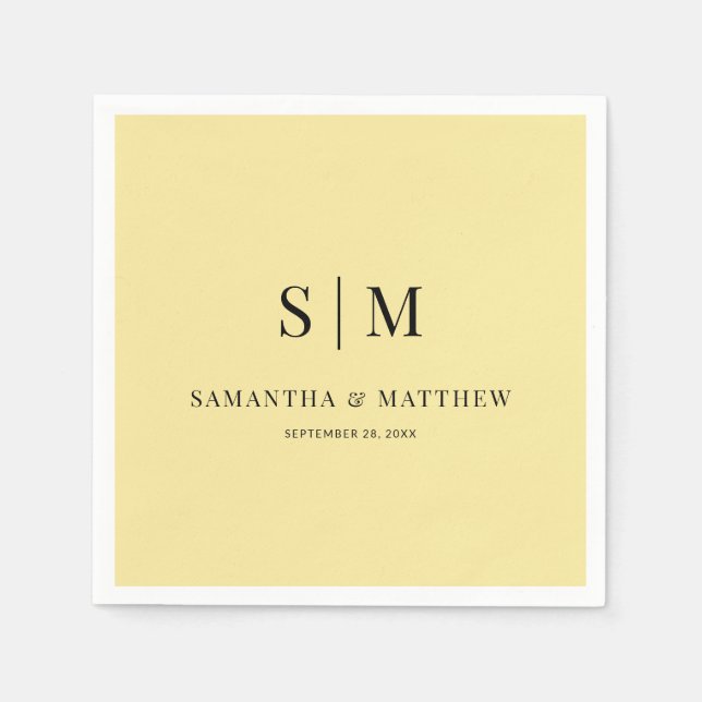 Serviette En Papier Jaune simple élégante Paraphe Mariage (Devant)