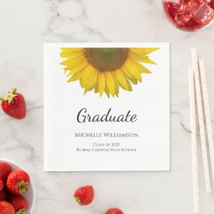 Serviette En Papier Jaune Sunflower Graduation Party Classe de 2025