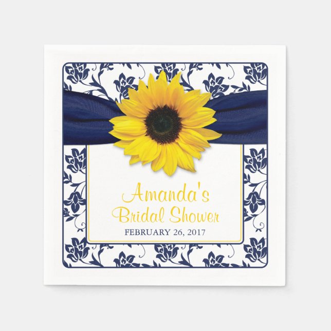 Serviette En Papier Jaune Sunflower Navy Bleu Mariage personnalisé (Devant)
