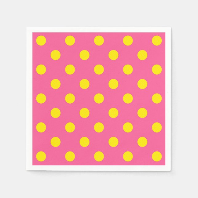 Serviette En Papier Jaune sur rose Pois Design Motif (Devant)