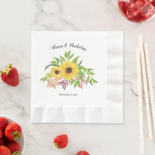 Serviette En Papier Jaune tournesols couleur mariage fleuri rustique