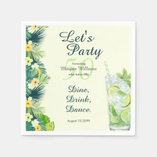 Serviette En Papier Jaune Tropical Cocktail d'été 50e Anniversaire