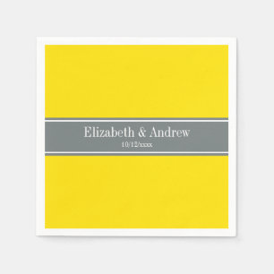 Serviette En Papier Jaune Uni, Monogramme de Ruban Gris Charbon