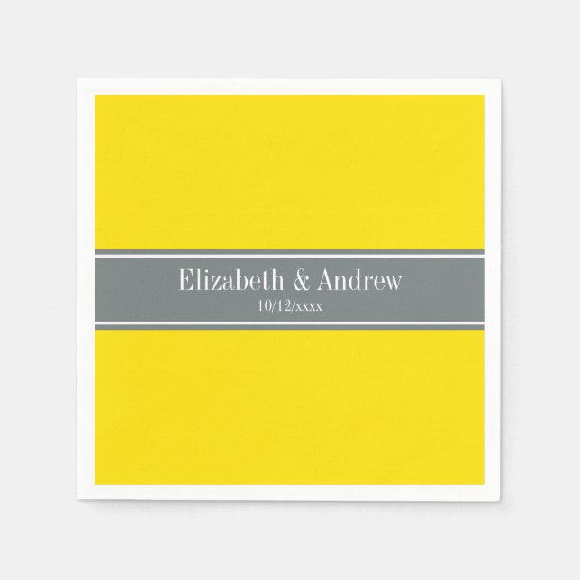 Serviette En Papier Jaune Uni, Monogramme de Ruban Gris Charbon (Devant)