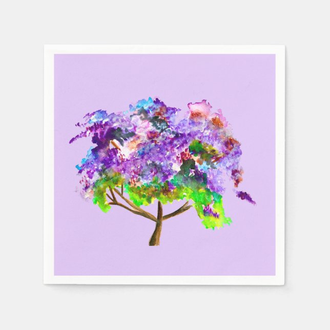Serviette En Papier Jaune violette arbre aquarelle art (Devant)