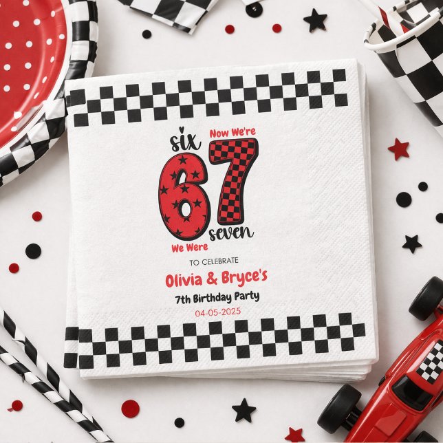 Serviette En Papier J'avais 6 ans, maintenant j'ai 7 ans – Anniversair (I Was 6, Now I’m 7 – Twin 7th Birthday for Kids paper napkins)