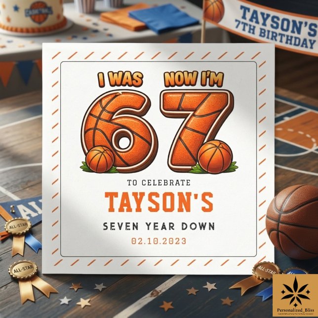 Serviette En Papier J'avais 6 ans, maintenant j'ai 7 ans Basket Annive (I Was 6, Now I’m 7 Basketball Birthday – All-Star paper napkins)