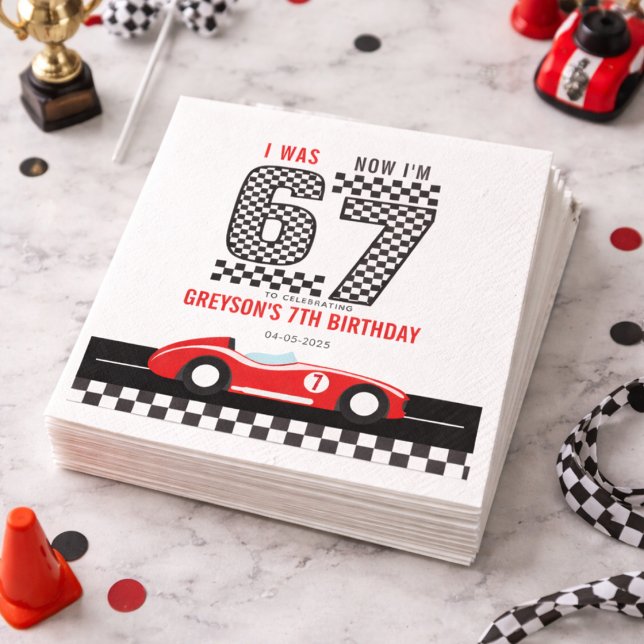 Serviette En Papier J'avais 6 ans maintenant j'ai 7 ans Fête d'anniver (I Was 6 Now I'm 7 Race Car Boy 7th Birthday Party paper napkins)