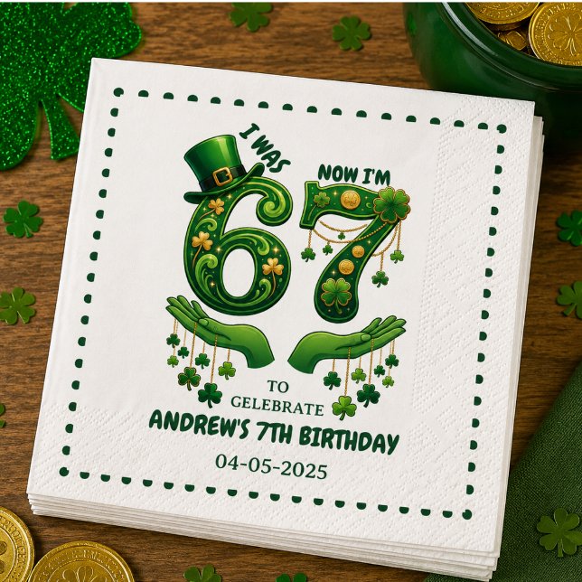 Serviette En Papier J'avais 6 ans maintenant j'ai 7 ans Saint-Patrick  (I Was 6 Now I’m 7 St. Patrick’s Day Boy Birthday Napkins)