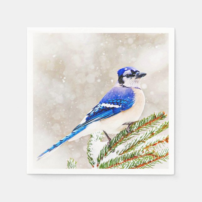 Serviette En Papier Jay bleu en hiver (Devant)