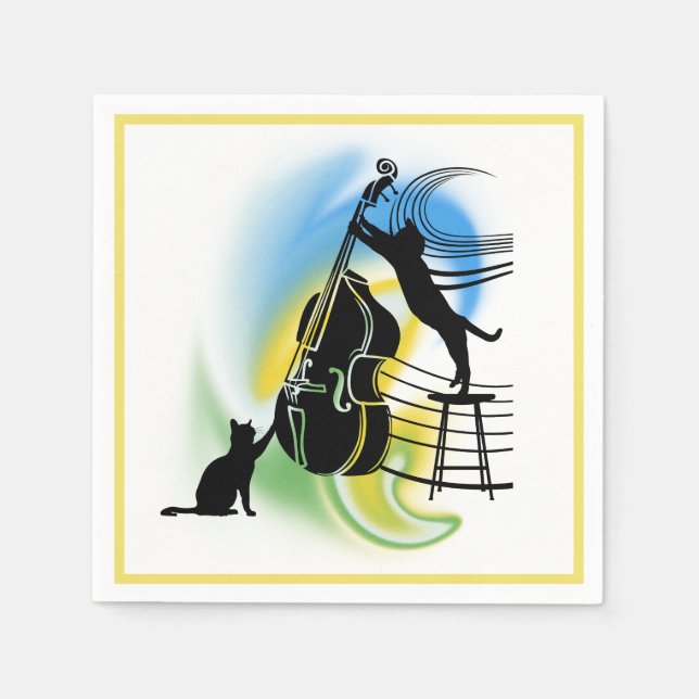 Serviette En Papier Jazz Cat | Double basse (Devant)