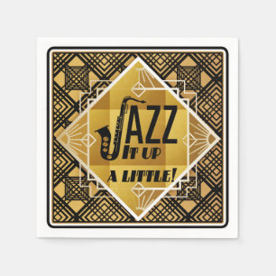 Serviette En Papier Jazz saxophone art déco noir or musique 