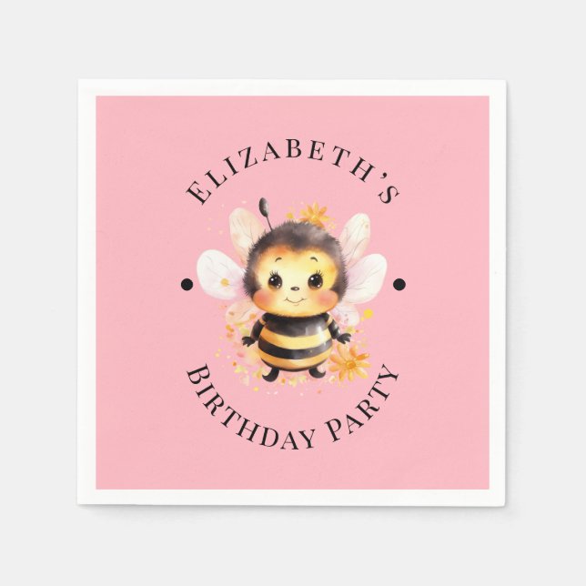 Serviette En Papier Je Bee-Two Fille Anniversaire (Devant)