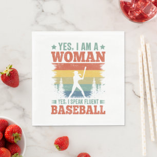 Serviette En Papier Je parle couramment le baseball Joueuse Fan