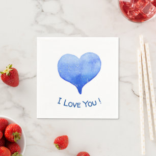 Serviette En Papier Je t'aime Cute Blue Heart Valentine