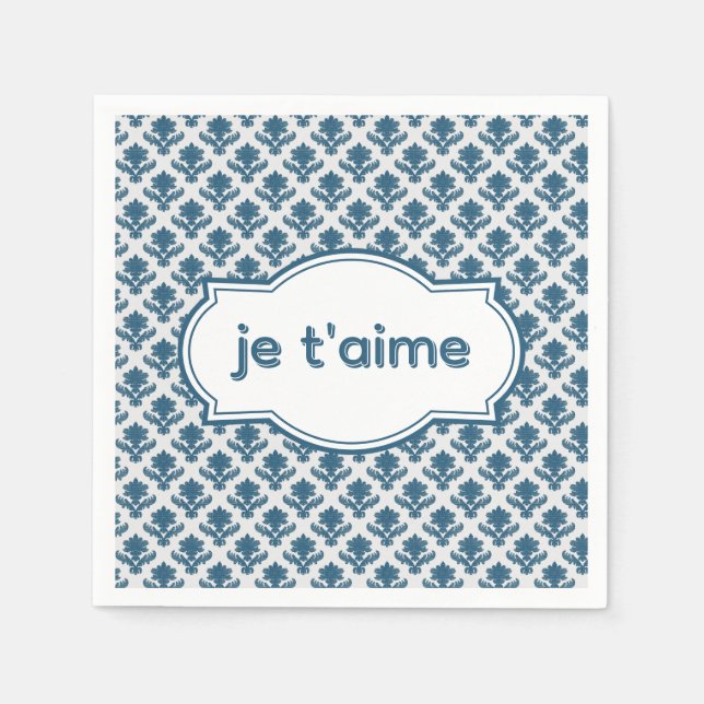 Serviette En Papier Je T'aime Elegant French Tapestry Blue White (Devant)