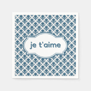 Serviette En Papier Je T'aime Elégant Tapisserie Française Bleu Blanc