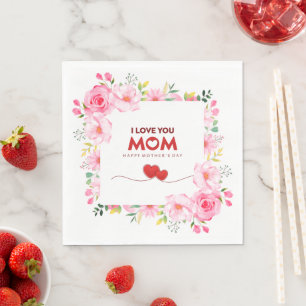 Serviette En Papier Je t'aime Maman Bonne Fête des Mères Floral Rose