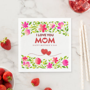 Serviette En Papier "Je t'aime maman" Fête des mères florale 
