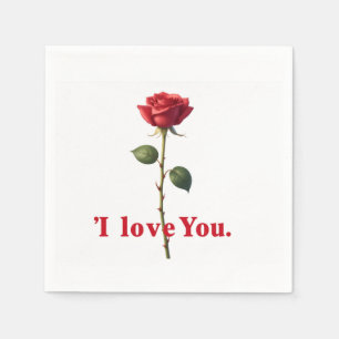 Serviette En Papier Je t'aime Rose Design Romantique