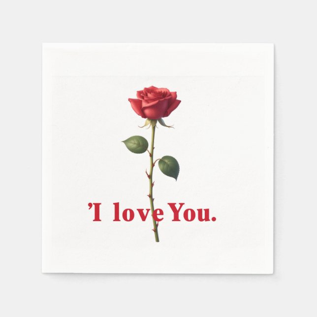 Serviette En Papier Je t'aime Rose Design Romantique (Devant)
