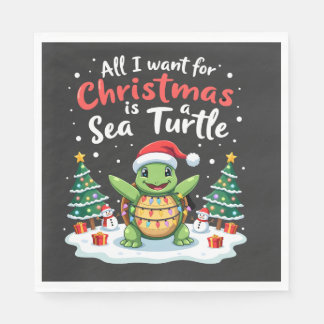 Serviette En Papier Je Veux Pour Noël Est Un Arbre De Noël Tortue Mari