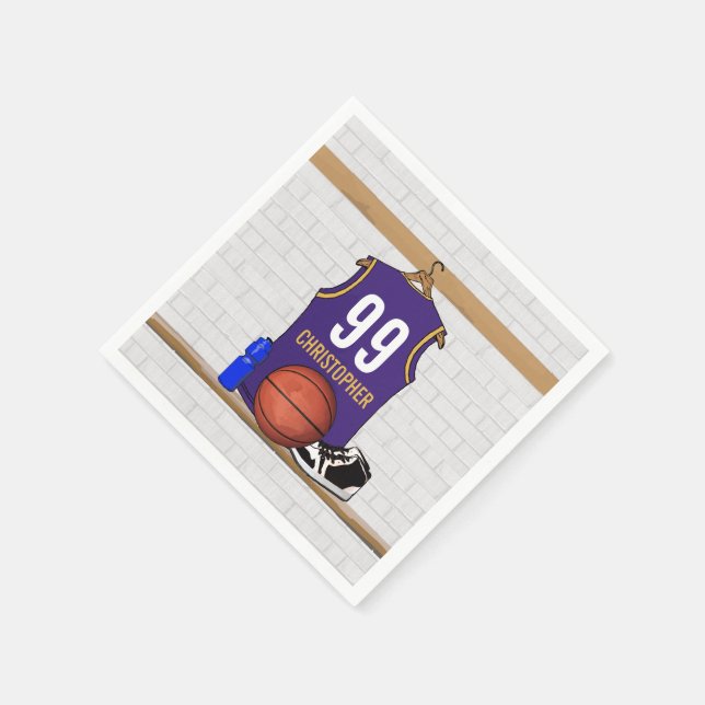 Serviette En Papier Jersey de basket-ball personnalisé violet | Or (Coin)