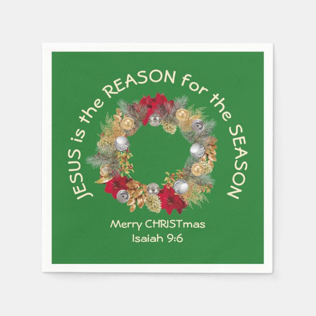 Serviette En Papier JÉSUS EST LA RAISON DU Livre Vert de Noël Napkins (Devant)