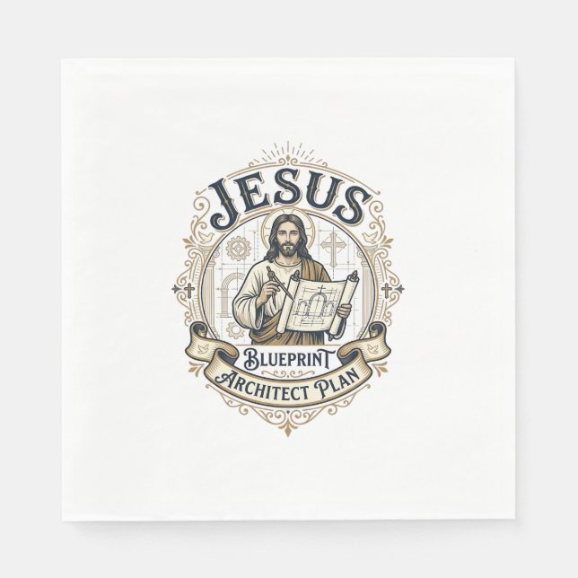 Serviette En Papier Jésus Plan Architecte Blueprint Jésus Plan Archite (Devant)