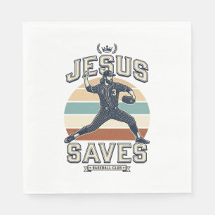 Serviette En Papier Jesus Sauve Le Baseball Vintage Chrétien Vector De