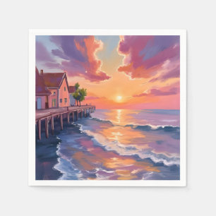 Serviette En Papier Jetée de coucher de soleil Vagues de l'océan Heure