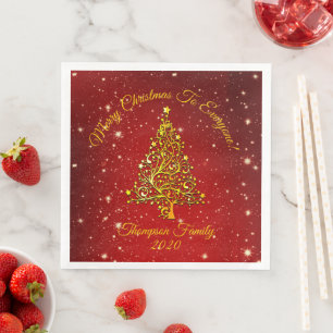 Serviette En Papier Jeu de correspondances Noël Rouge Or Arbre Nom Dîn
