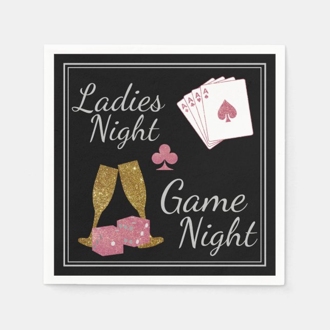 Serviette En Papier Jeu de nuit Dames Parties scintillant or et rose (Devant)