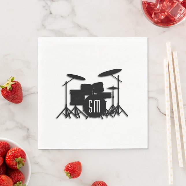 Serviette En Papier Jeu de tambour Monogramme blanc (En situation)