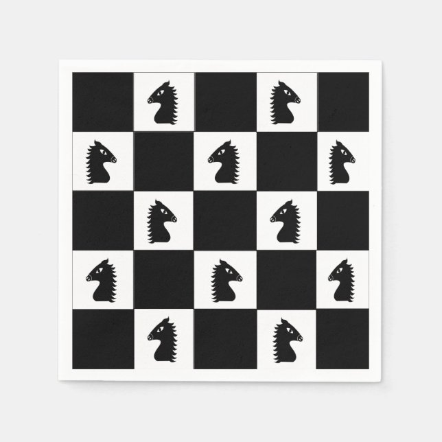 Serviette En Papier Jeu d'échecs du Cavalier Noir  (Devant)