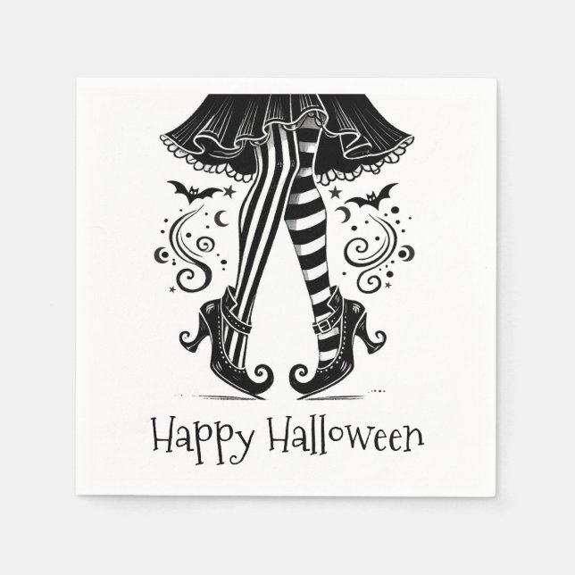 Serviette En Papier Jeu d'Halloween blanc et noir (Devant)