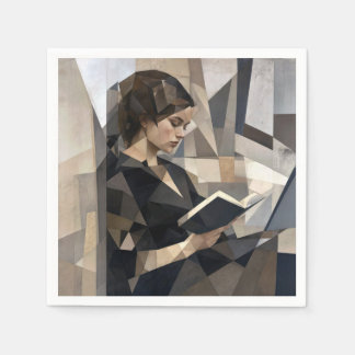 Serviette En Papier Jeune femme lisant un livre dans le style de Picas