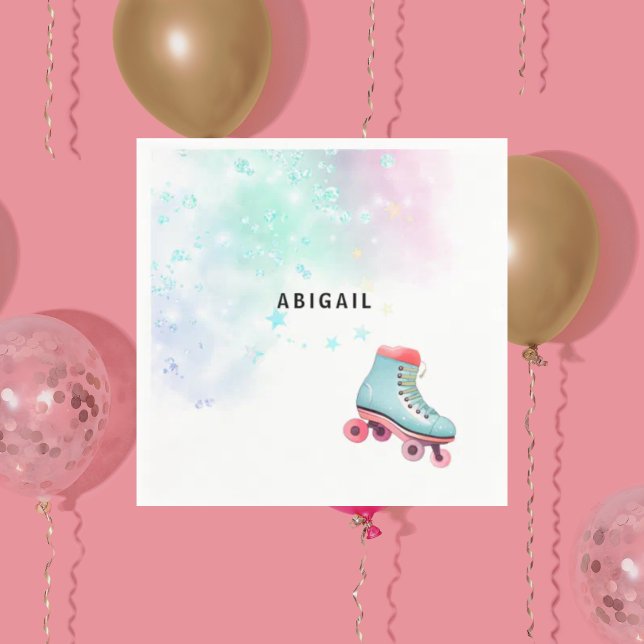 Serviette En Papier Jeune fille Roller Ski Turquoise fête d'anniversai (Créateur téléchargé)