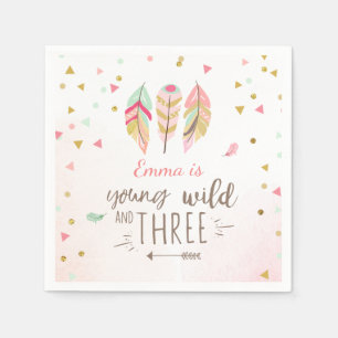 Serviette En Papier Jeune fille sauvage et trois Papier Napkin rose Go