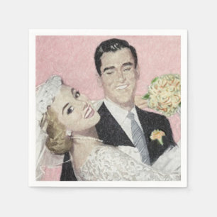 Serviette En Papier Jeune mariée et jeune marié de style vintage