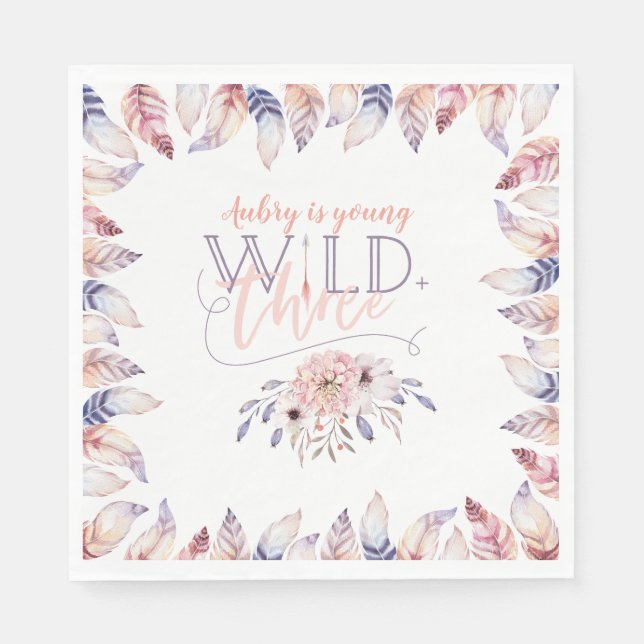 Serviette En Papier Jeune, sauvage et fête de trois ans (Devant)