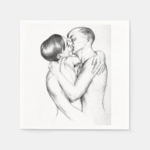 Serviette En Papier Jeunes hommes s'embrasser (art gai Vintage)