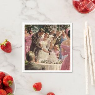 Serviette En Papier Jeunes mariés de mariage vintage coupent le gâteau