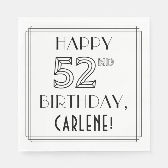 Serviette En Papier JEUX 52E ANNIVERSAIRE ; Style Art Déco ; Nom perso (Devant)